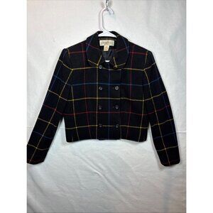 Jones New York Womens Plaid Wool Cropped Peacoat Jacket Size 4